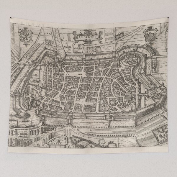 Item preview, Old Luneberg Germany Map (1597) Vintage Lumborg Town & Street Atlas designed and sold by BravuraMedia.