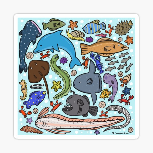 Sea Creatures in Color Sticker