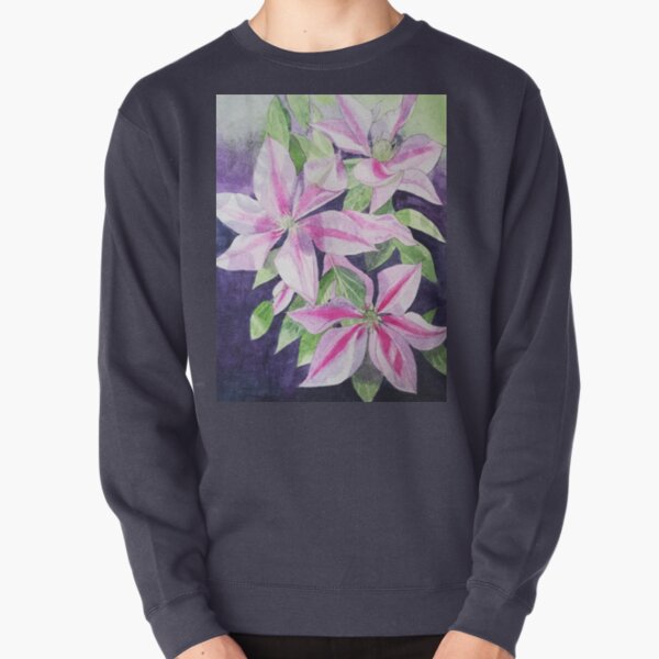 Pink purple clematis watercolour painting Pullover Sweatshirt