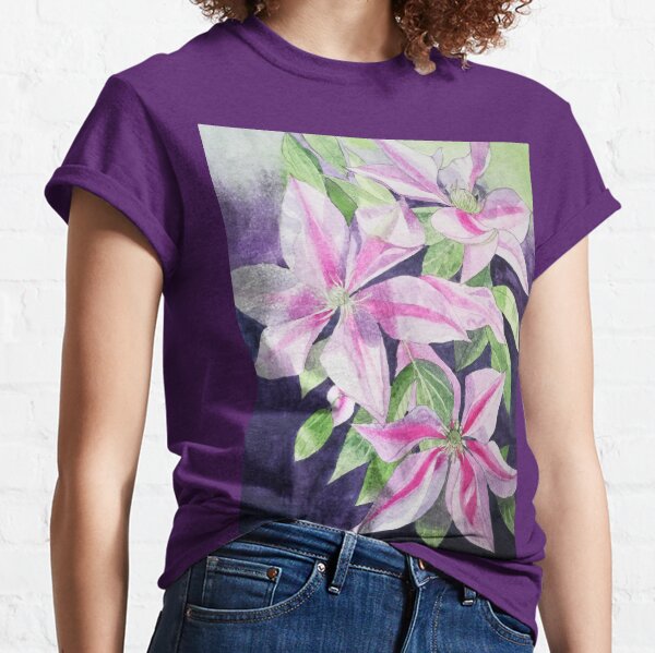 Pink purple clematis watercolour painting  Classic T-Shirt