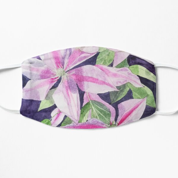 Pink purple clematis watercolour painting Flat Mask