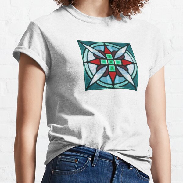 Teal and Red Stained Glass Classic T-Shirt