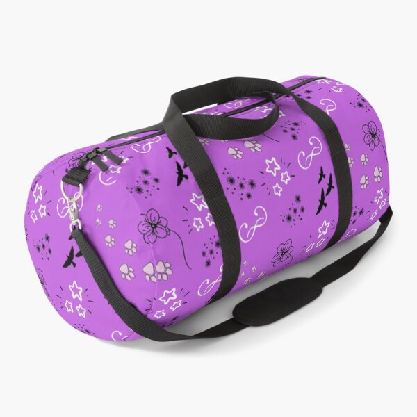 Cute, paw print, purple, flower, birds, stars, pattern Duffle Bag
