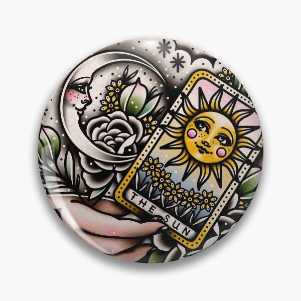 Item preview, I'll Be Right There Sun and Moon Tarot Romance Classic Cute Traditional Tattoo Flash Style Print designed and sold by Ella Mobbs.
