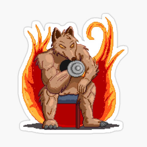 Anthropomorphic Wolf Pumping Iron Sticker