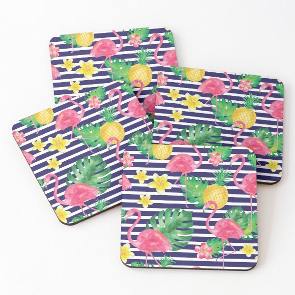 Item preview, Tropical Flamingos Stripe designed and sold by Redhillcreative.