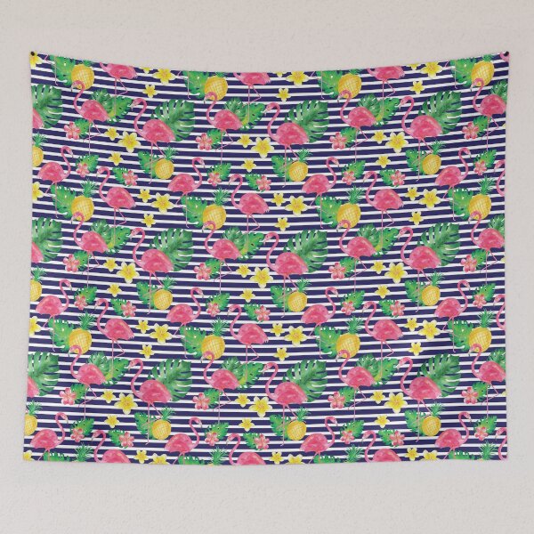 Item preview, Tropical Flamingos Stripe designed and sold by Redhillcreative.