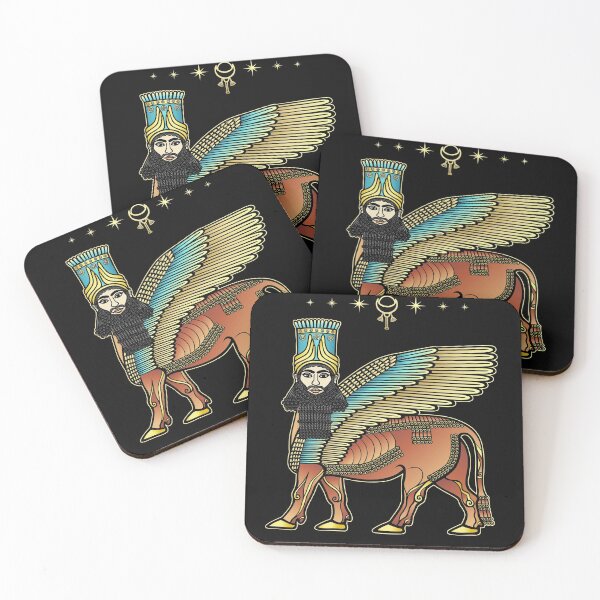 Item preview, Animation drawing: image of the Assyrian mythical deity Shedu: a winged bull with  head of person. character in Sumerian mythology.  designed and sold by YanaZvereva.
