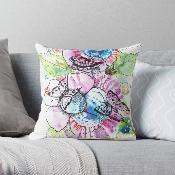 Flowers and butterflies Throw Pillow
