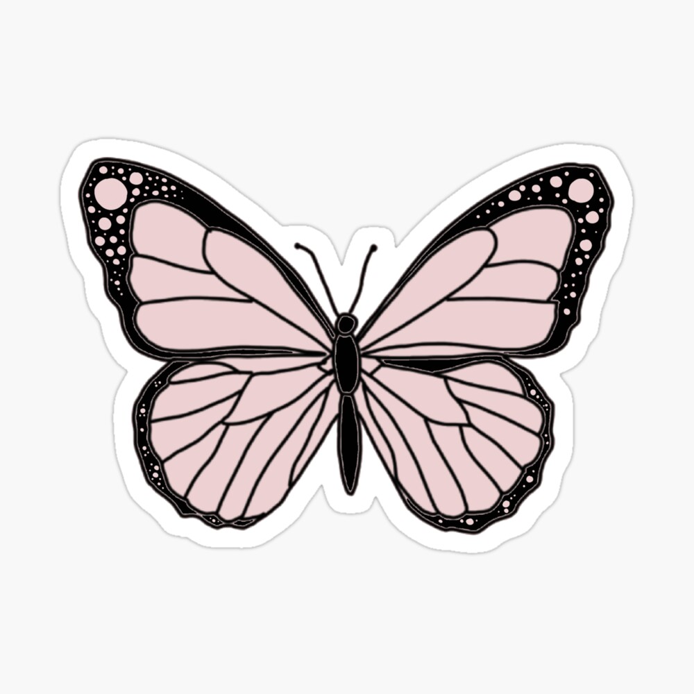 Single Light Pink Butterfly Design with Black Outline ...