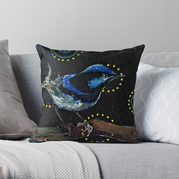 Happy Blue Wren Throw Pillow