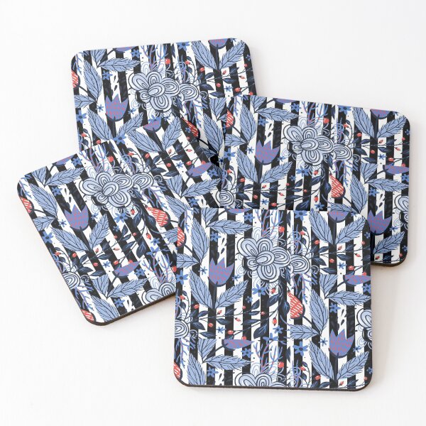 Item preview, Black N White Stripe Blue Florals designed and sold by Dream Bloom Gallery.