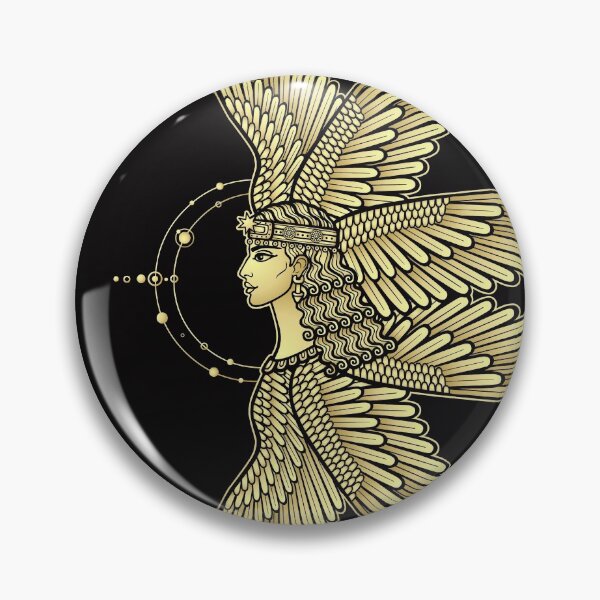 Item preview, Cartoon drawing: beautiful winged woman, character in Assyrian mythology. Ishtar, Astarta, Inanna. Profile view. Orbits of planets, space symbols. designed and sold by YanaZvereva.