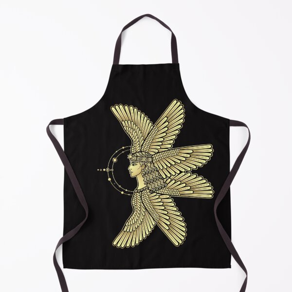 Item preview, Cartoon drawing: beautiful winged woman, character in Assyrian mythology. Ishtar, Astarta, Inanna. Profile view. Orbits of planets, space symbols. designed and sold by YanaZvereva.
