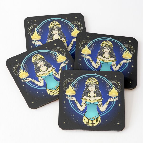 Item preview, Cartoon color drawing: beautiful woman in a horned crown, a character in Assyrian mythology. Full growth. Ancient goddess. Ishtar, Astarta, Inanna.  designed and sold by YanaZvereva.
