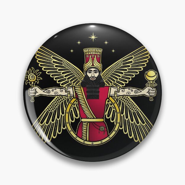 Item preview, Cartoon color drawing: bearded man in a horned crown holds sun and moon in his hands. Character in Assyrian mythology. God, angel, prophet. designed and sold by YanaZvereva.