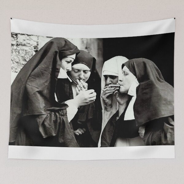 Item preview, Nuns Smoking metal print tapestry designed and sold by ruthborowski45.