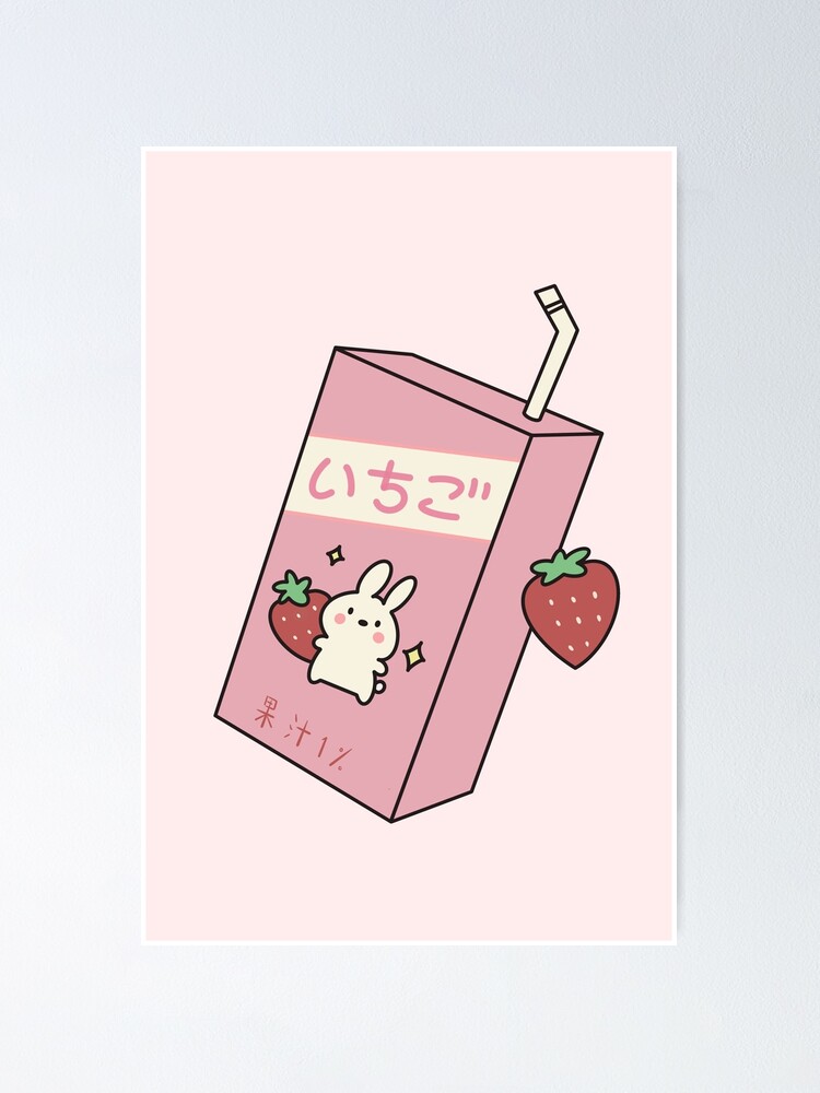 Kawaii Strawberry Milk with Cute Japanese Design | Poster