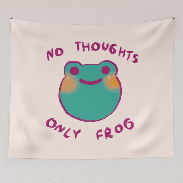 Item preview, I draw comforting cute green frog / no thoughts only frog text designed and sold by RansRoom.
