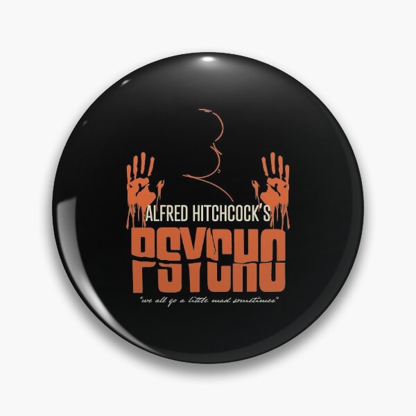 7 x Alfred Hitchcock buttons pins, badges, 25mm, horror, birds, psycho, movies 