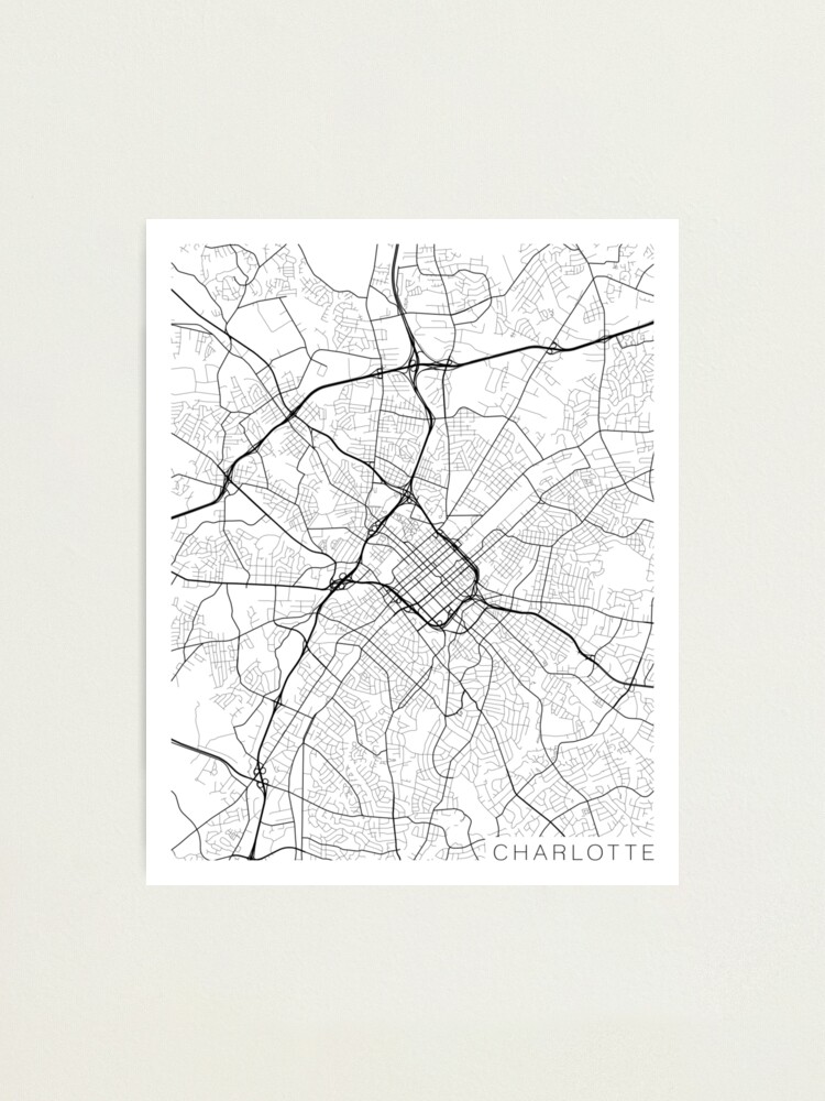 Charlotte Map Usa Black And White Photographic Print By Mainstreetmaps Redbubble