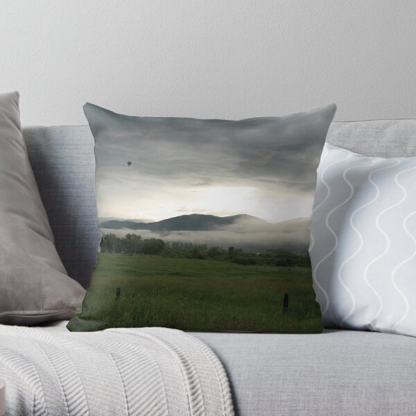 Balloon over Steamboat Throw Pillow