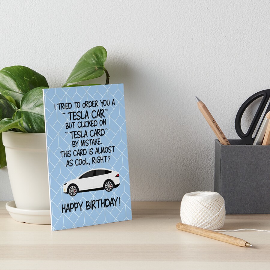 Tesla Cyber Truck Funny Birthday Card White Tesla Greetings Card
