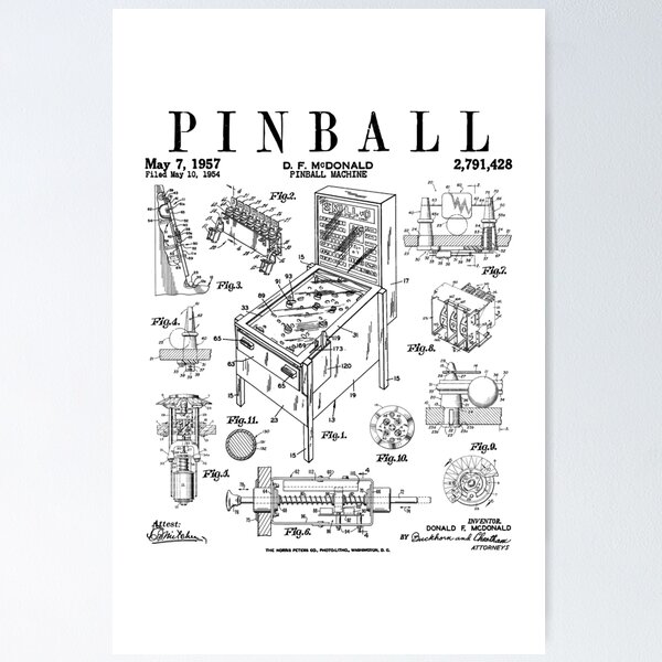 Artikel-Vorschau von Pinball Arcade Gaming Machine Vintage Gamer Patentdruck, designt und verkauft von GrandeDuc.