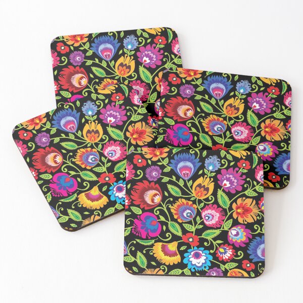 Item preview, Vibrant Folklore flowers on black designed and sold by FK-UK.