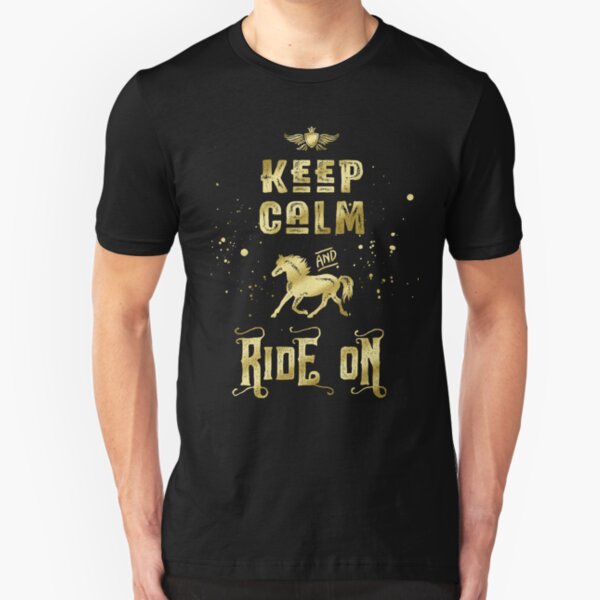 Keep Calm and Ride On Gold Horse Typography Slim Fit T-Shirt