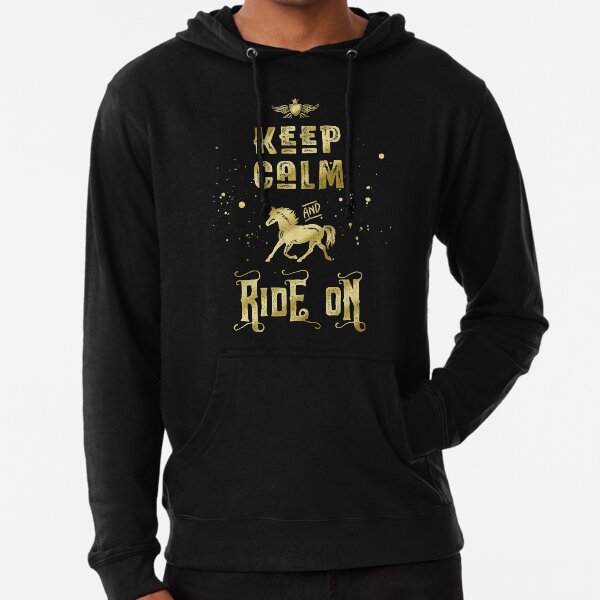 Keep Calm and Ride On Gold Horse Typography Lightweight Hoodie