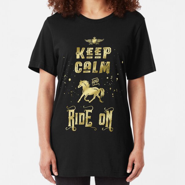 Keep Calm and Ride On Gold Horse Typography Slim Fit T-Shirt