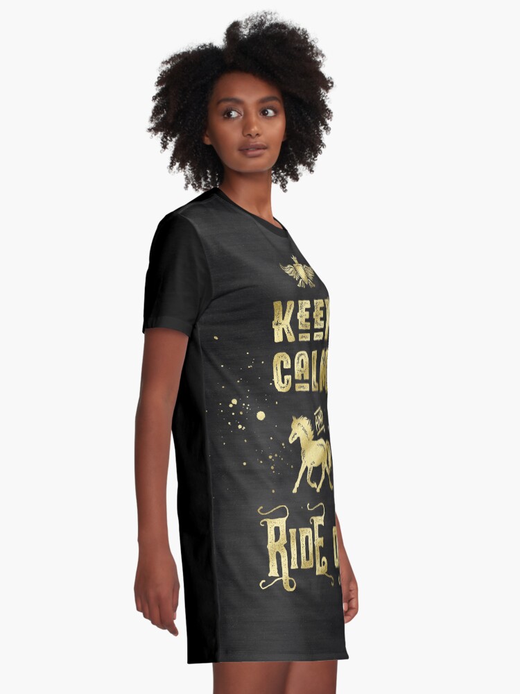 Alternate view of Keep Calm and Ride On Gold Horse Typography Graphic T-Shirt Dress