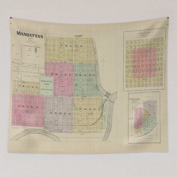 Item preview, Old Manhattan KS Map (1887) The Little Apple Kansas Vintage Atlas designed and sold by BravuraMedia.