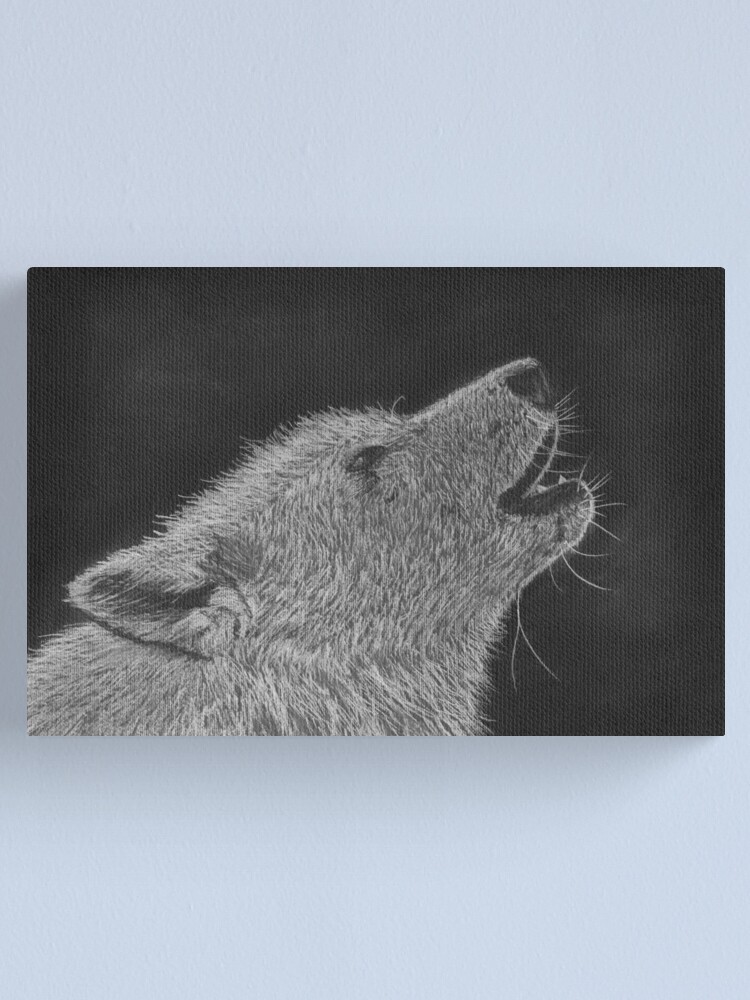 Impression Sur Toile Dessin Noir Et Blanc D Un Loup Hurlant Par Traceyeverart Redbubble