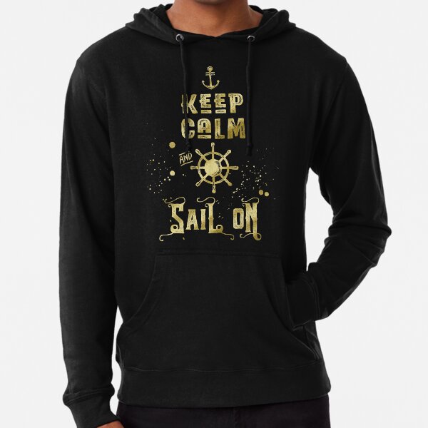 Keep Calm and Sail On Gold Helm Anchor Typography Lightweight Hoodie