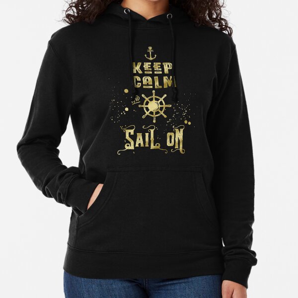 Keep Calm and Sail On Gold Helm Anchor Typography Lightweight Hoodie