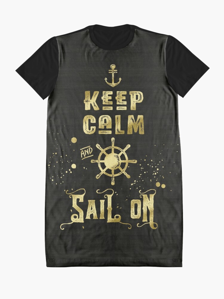 Alternate view of Keep Calm and Sail On Gold Helm Anchor Typography Graphic T-Shirt Dress