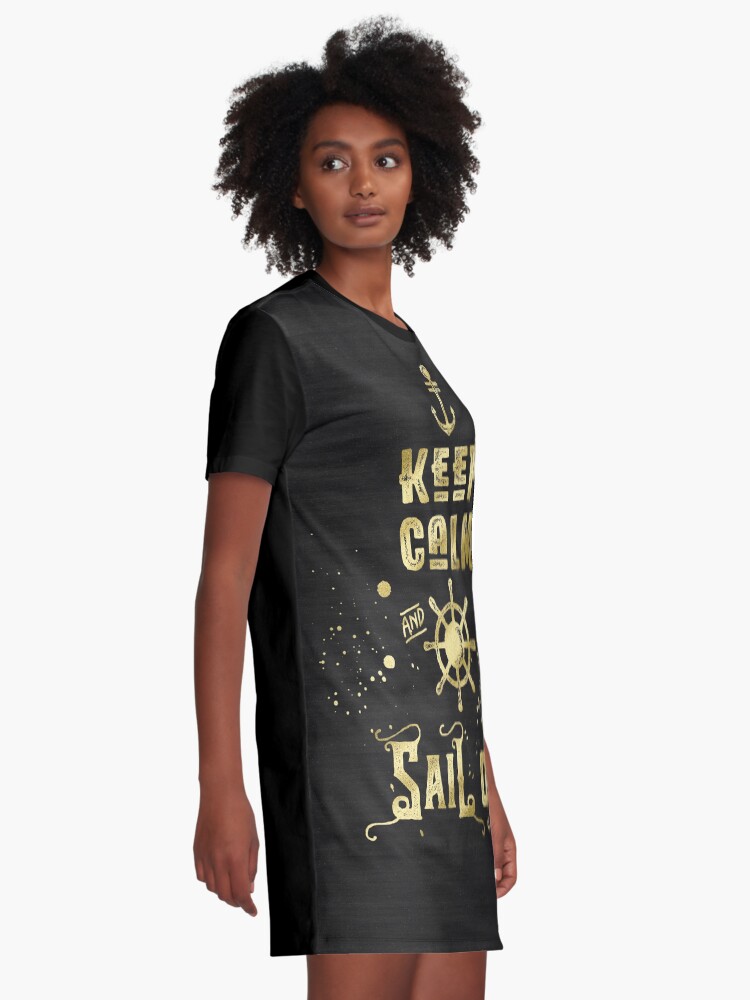 Alternate view of Keep Calm and Sail On Gold Helm Anchor Typography Graphic T-Shirt Dress