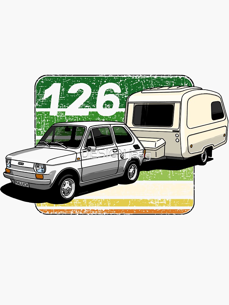 Maluch with Bambina caravan and green background | Sticker
