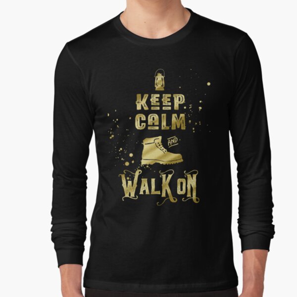 Keep Calm and Walk On Gold Hiking Boot Typography Long Sleeve T-Shirt
