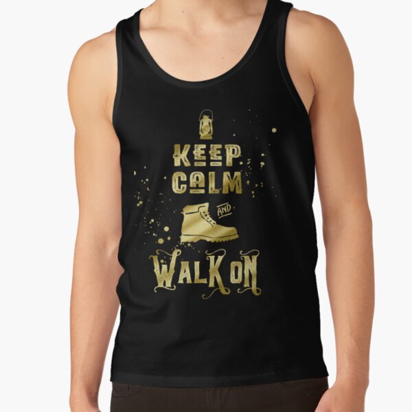Keep Calm and Walk On Gold Hiking Boot Typography Tank Top