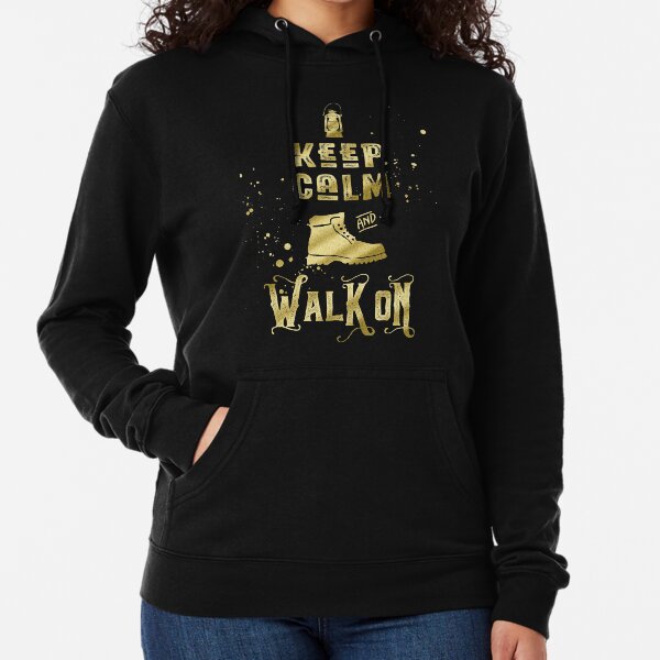 Keep Calm and Walk On Gold Hiking Boot Typography Lightweight Hoodie