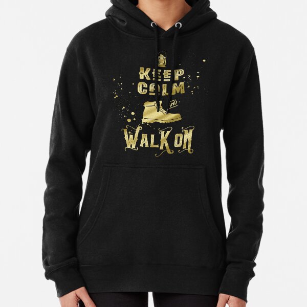 Keep Calm and Walk On Gold Hiking Boot Typography Pullover Hoodie