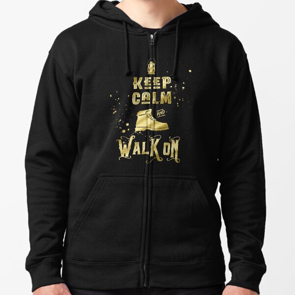 Keep Calm and Walk On Gold Hiking Boot Typography Zipped Hoodie