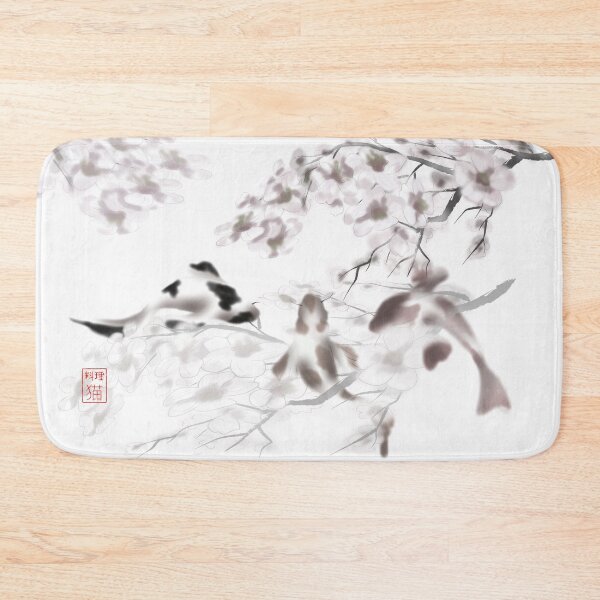 Item preview, Koi carp with watercolor sakura sumi-e in shades of gray designed and sold by CuisineCat.