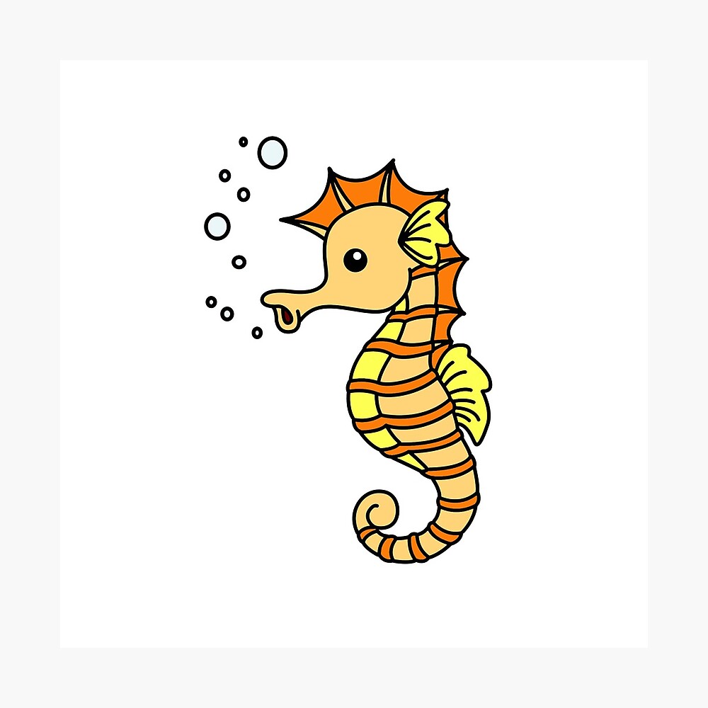 Seahorse cute cartoon drawing Poster