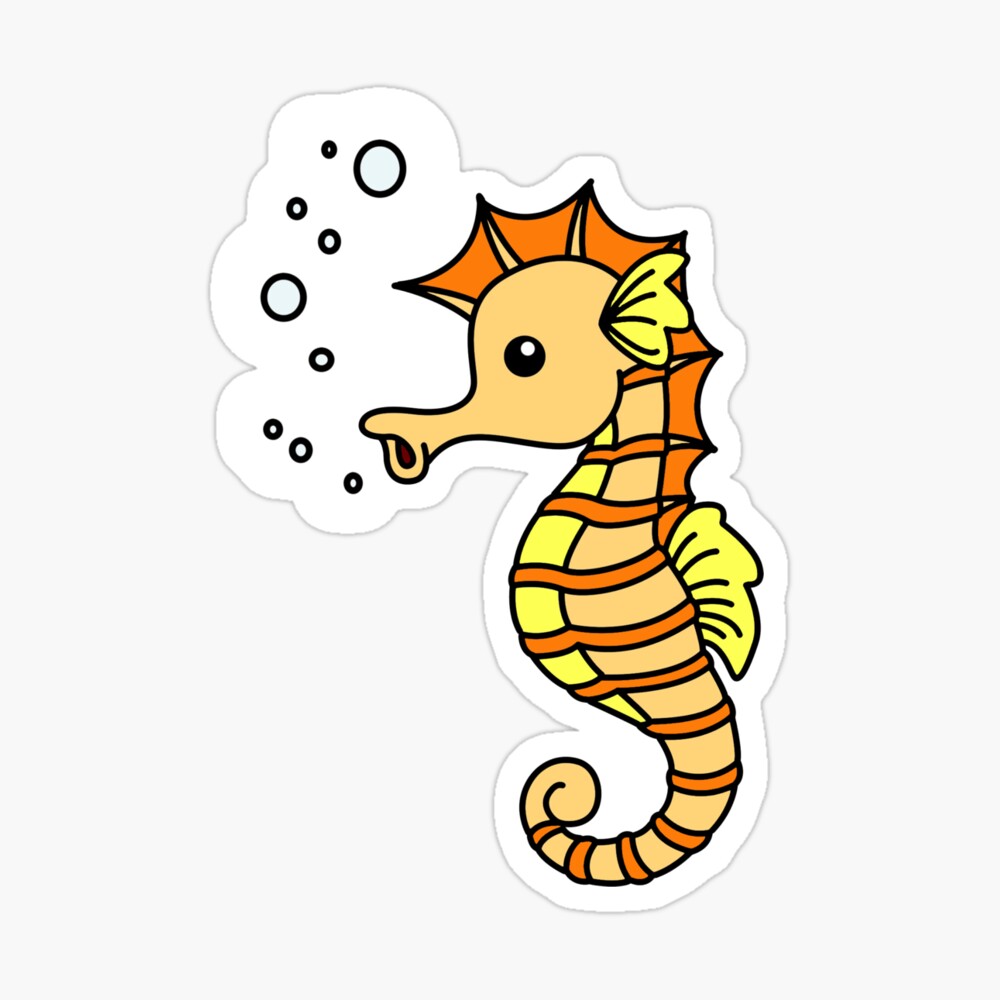 Seahorse cute cartoon drawing Poster