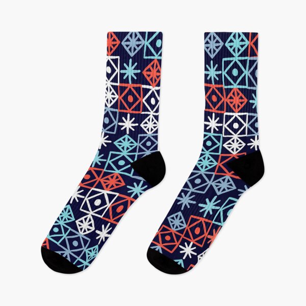 Item preview, Geometric Lace – Coral & Blue on Navy designed and sold by Cat Coquillette.