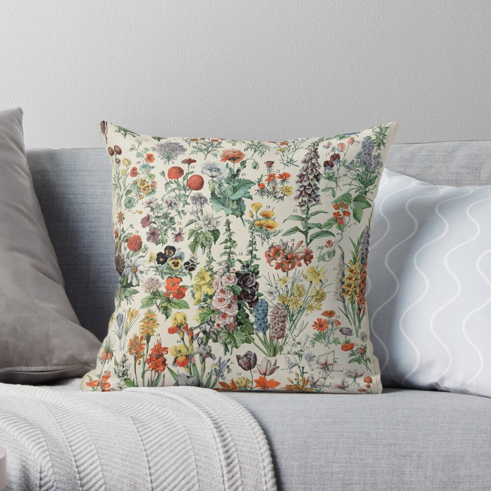 Adolphe Millot fleurs A Throw Pillow